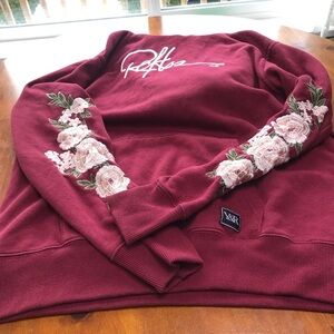 Y&R Reckless burgundy hoodie  with Floral embellishments on hood and sleeves